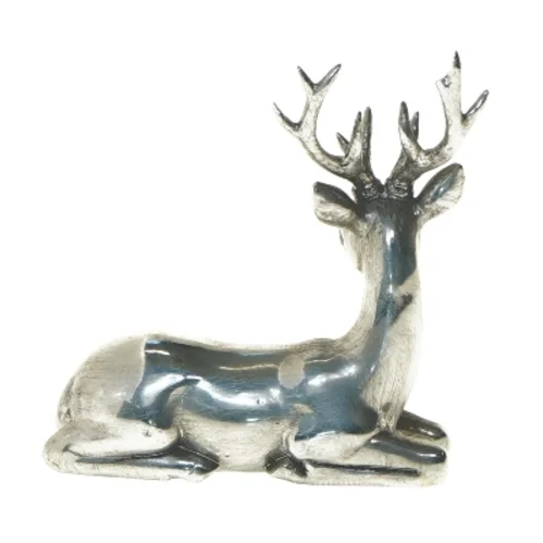Sølvfarvet hjortefigur (str. 13 cm)