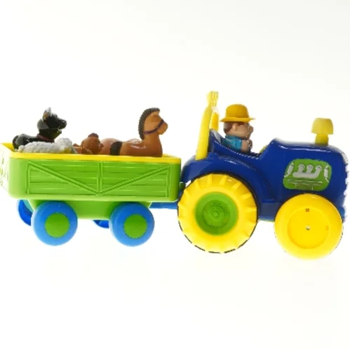 Legetøjstraktor med vogn og figurer (str. 40 cm)