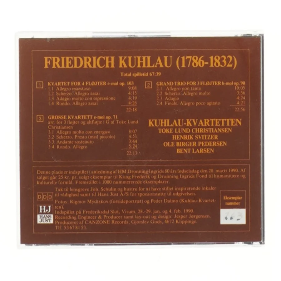 CD med Friedrich Kuhlau værker fra Canzone Records