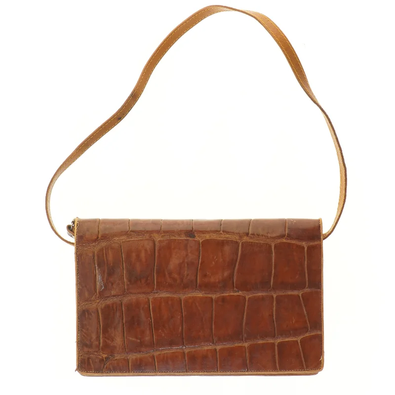 Brun læder skuldertaske (str. 32x21 cm)