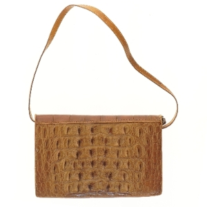 Brun læder skuldertaske (str. 32x21 cm)