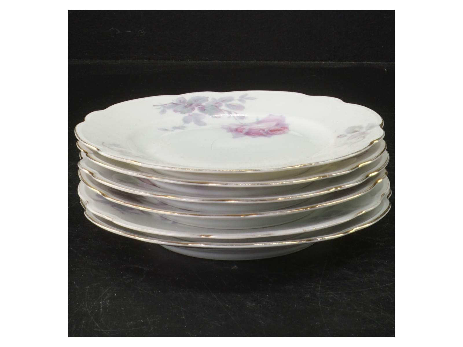 Sæt med 6 porcelænstallerkener med blomstermotiv (str. Ø 15 cm)