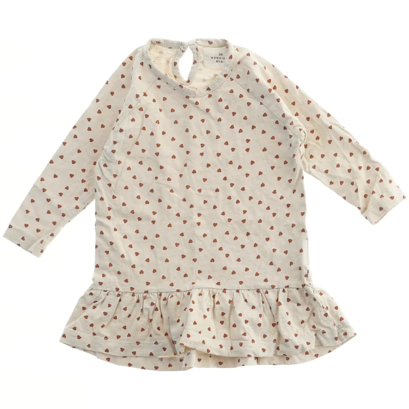 Langærmet kjole med hjerteprint fra Monsieur Mini (str. 80)