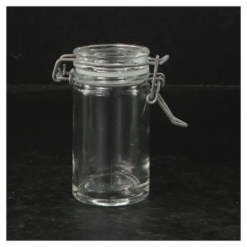 Glasbeholder med lås (str. Ø. 4,5 cm. længde, 8,5 cm)