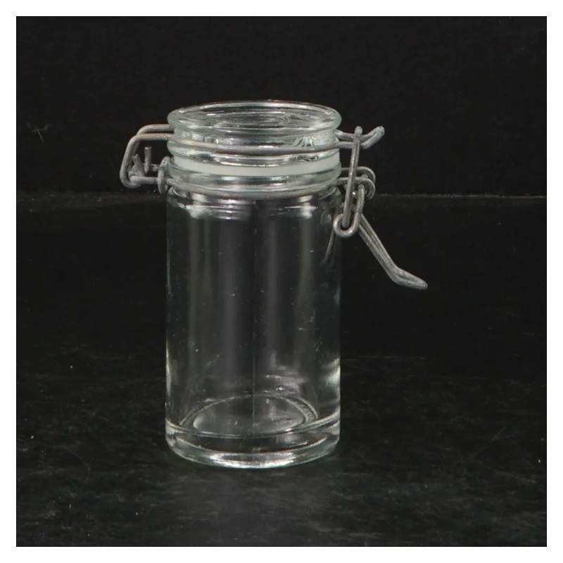 Glasbeholder med lås (str. Ø. 4,5 cm. længde, 8,5 cm)