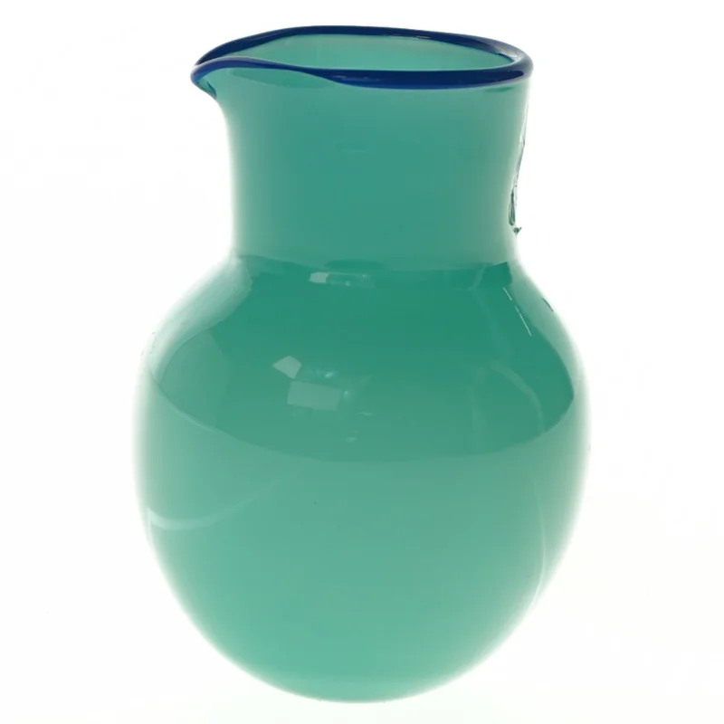 Grøn glaskande med blå kant (str. H. 10,5 cm)