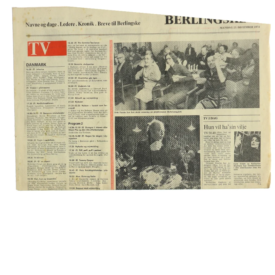 Avis fra Berlingske, 23. december 1974 fra Berlingske med Cary Grant (Bog)