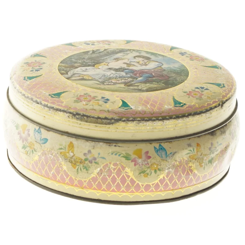 Vintage dekorativ blikdåse (str. Ø 17,5 cm)