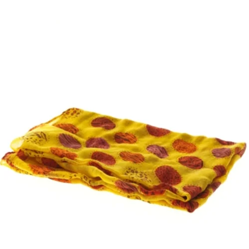 Gult tørklæde med farverige mønstre (str. 98x80 cm)