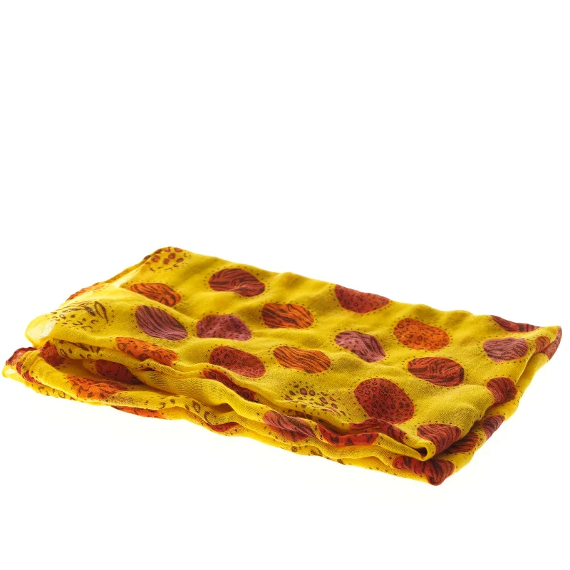 Gult tørklæde med farverige mønstre (str. 98x80 cm)