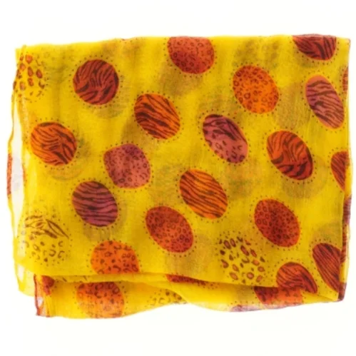 Gult tørklæde med farverige mønstre (str. 98x80 cm)