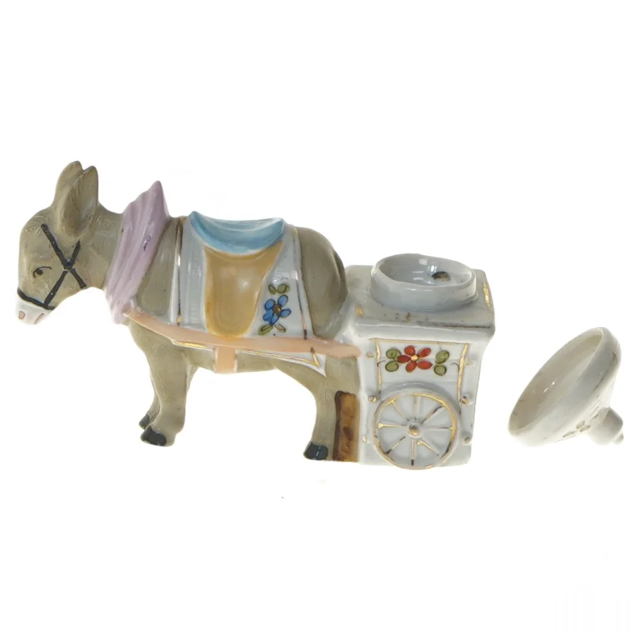 Dekorativ æsel med vogn keramikfigur (str. 6,5x11,5x4 cm)