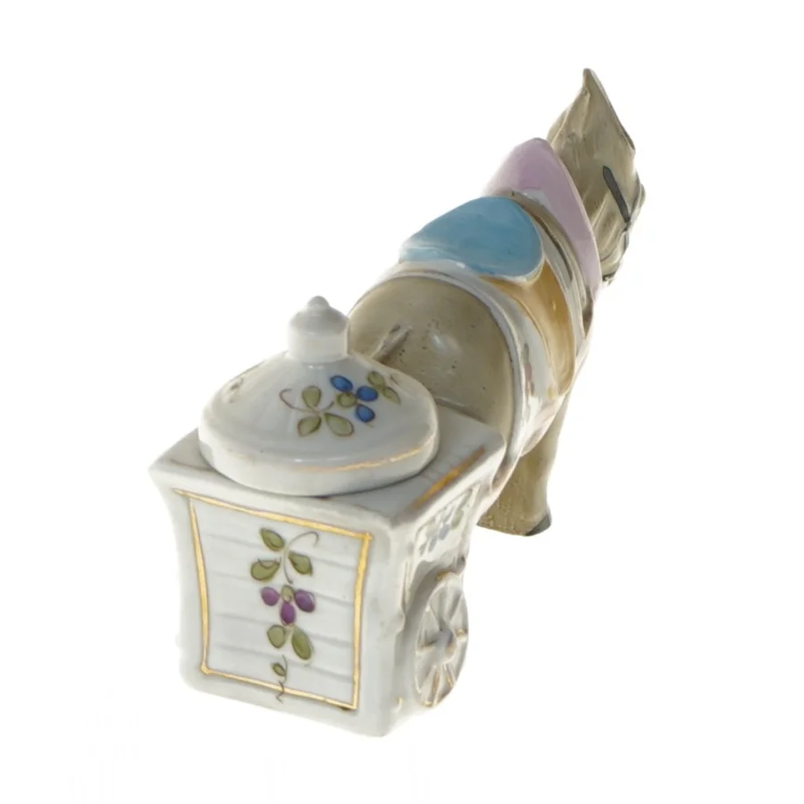 Dekorativ æsel med vogn keramikfigur (str. 6,5x11,5x4 cm)