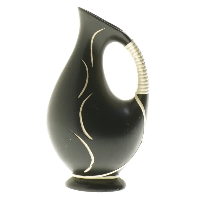 Retro Sort vase med hvidt mønster (str. 14,5 cm)