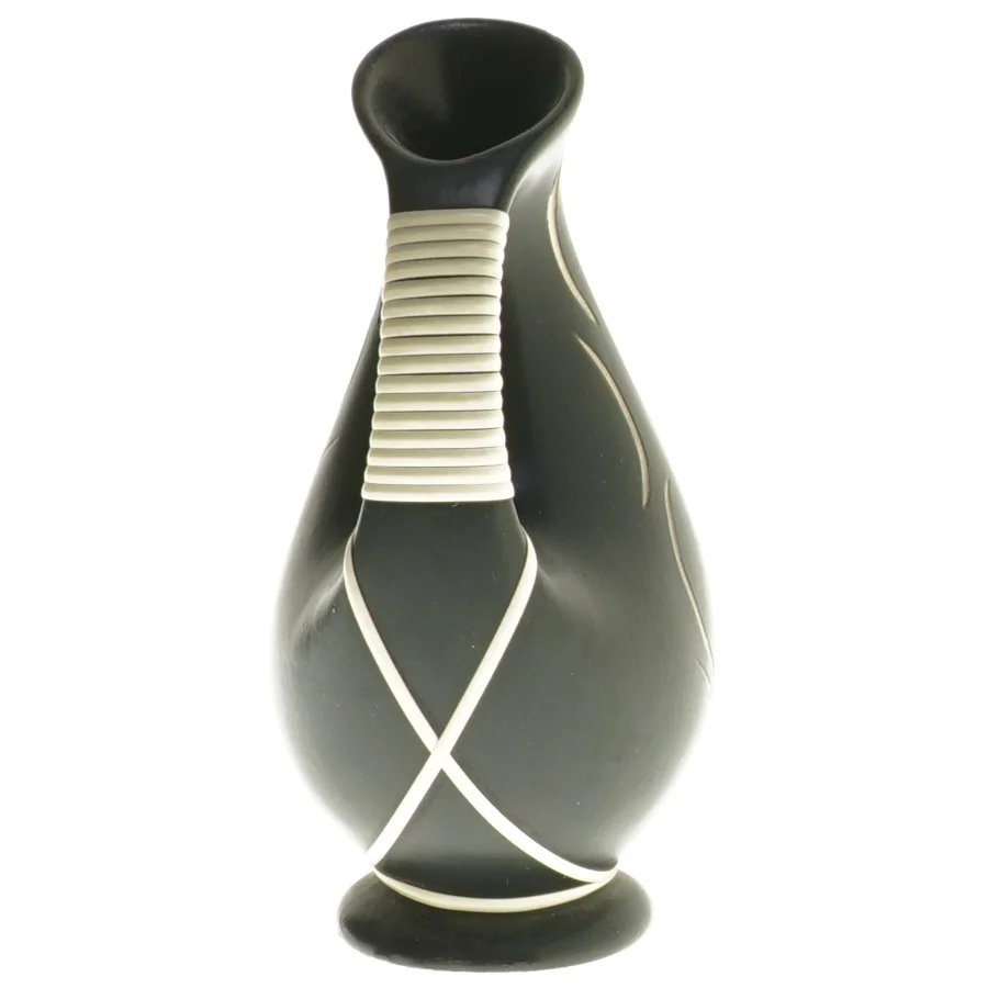 Retro Sort vase med hvidt mønster (str. 14,5 cm)
