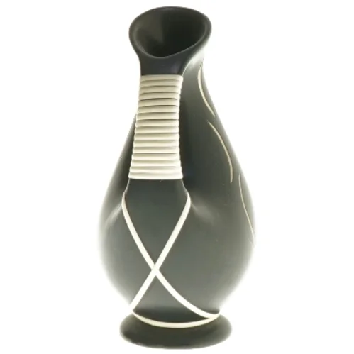 Retro Sort vase med hvidt mønster (str. 14,5 cm)