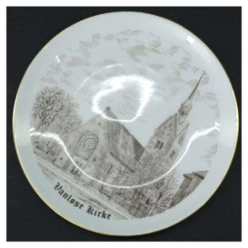 Porcelænsplatte fra Vanløse Kirke med ophæng (str. Ø)