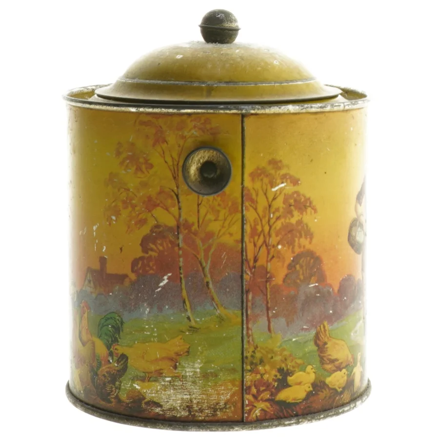 Vintage metal opbevaringsdåse (str. Ø 13 cm længde 16 cm)
