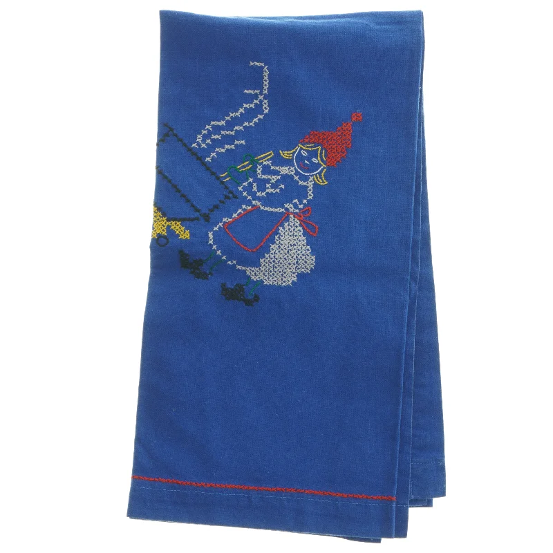 Blå jule dug med broderi (str. 80x88 cm)