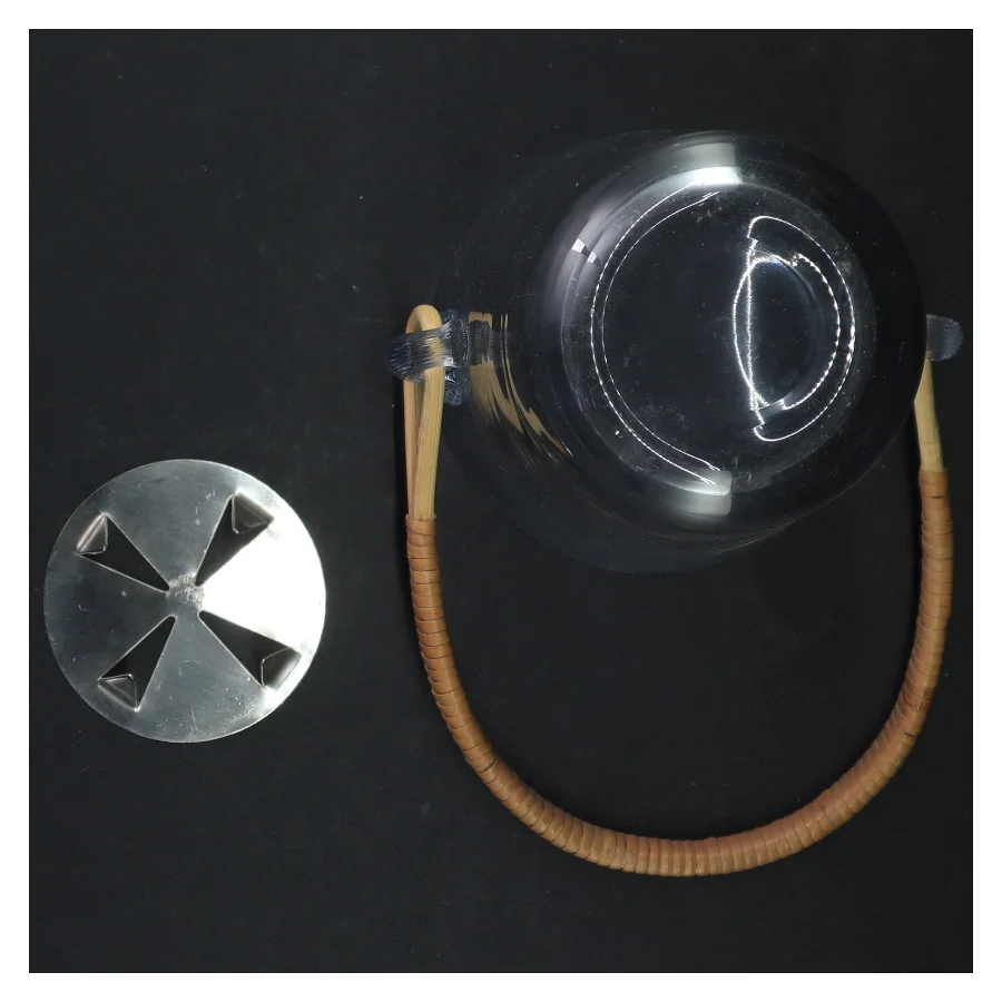 Holmegård Isterningespand med tang og hank i rattan (str. H 15,5 cm)