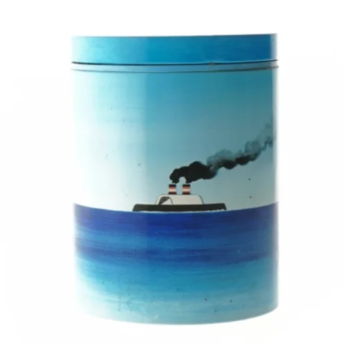 Retro irma kunstdåse Metal opbevaringsboks med skibsmotiv (str. Ø 11,5 cm længde 15 cm)