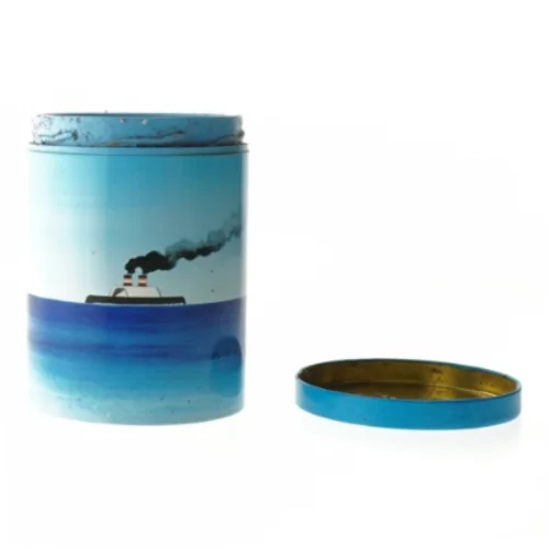 Retro irma kunstdåse Metal opbevaringsboks med skibsmotiv (str. Ø 11,5 cm længde 15 cm)