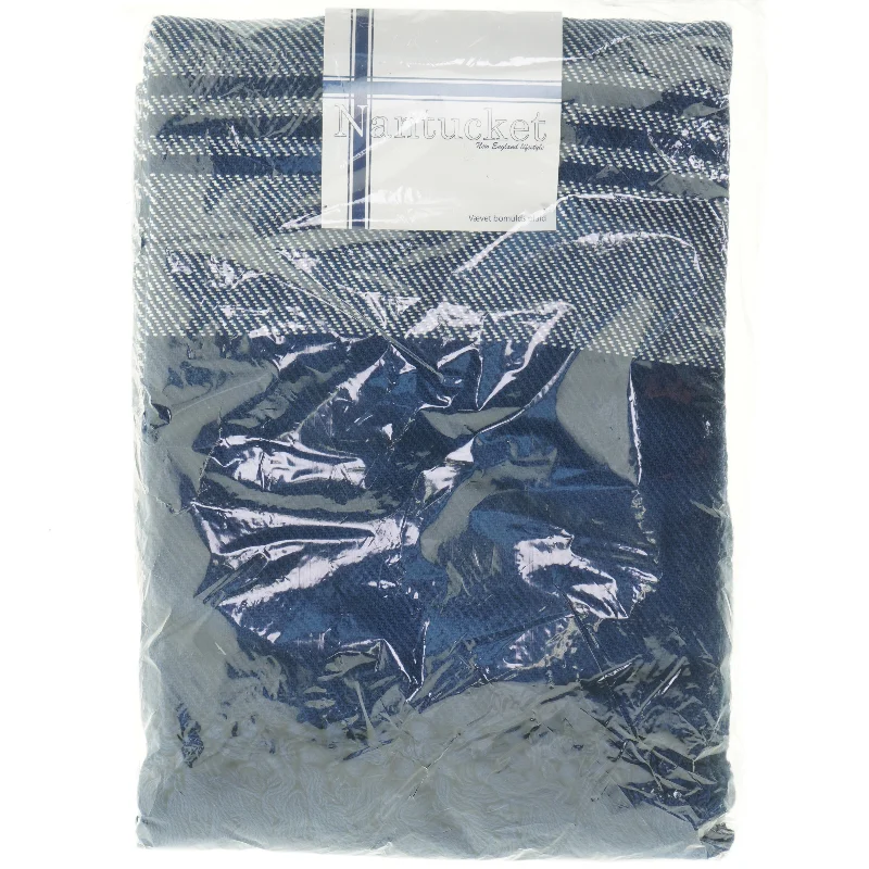 Vævet bomuldsplaid i marineblå og hvid (str. Ikke angivet)