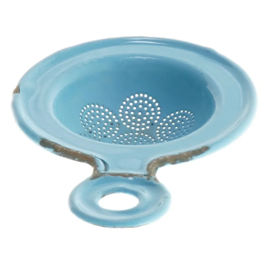 Blå emaljeret te si (str. Ø 10 cm længde 14 cm)