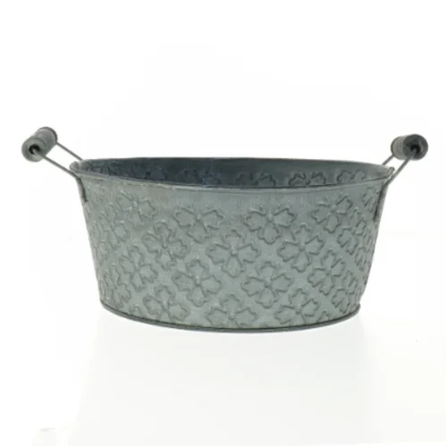 Rund zinkbeholder med blomsterdesign (str. Ø 22 cm)