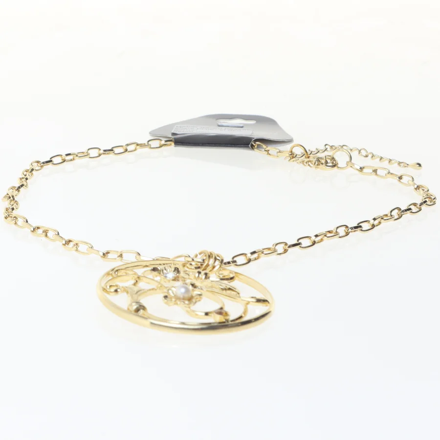 Gyldent halskæde med blomstret vedhæng (str. 22 cm)