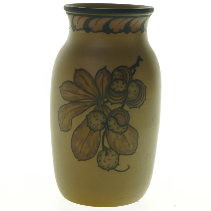 Bornholmsk keramikvase med blomsterdekoration (str. H. 20 cm)