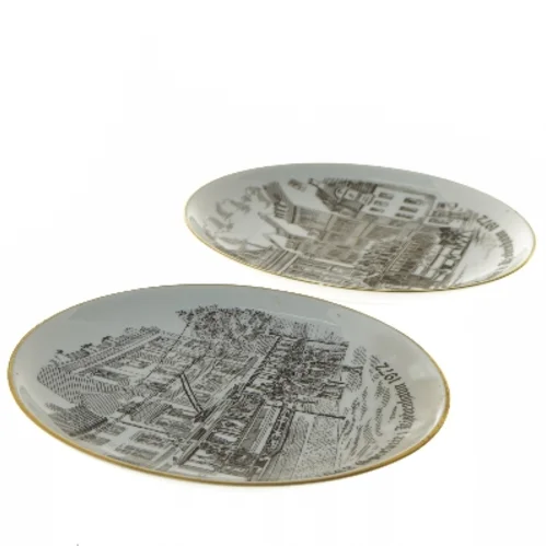 Dekorative tallerkener med sporvognsmotiver fra Bing Og Grøndal (str. Ø 18 cm)