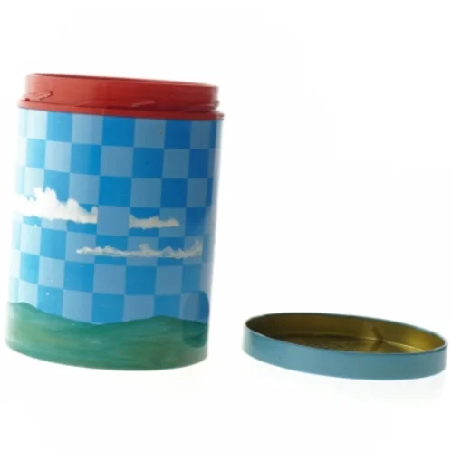 Retro irma kunstdåse Blå opbevaringsdåse med skyer og landskab fra Irma (str. Ø 11,5 cm længde 15 cm)