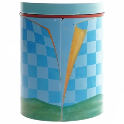 Retro irma kunstdåse Blå opbevaringsdåse med skyer og landskab fra Irma (str. Ø 11,5 cm længde 15 cm)