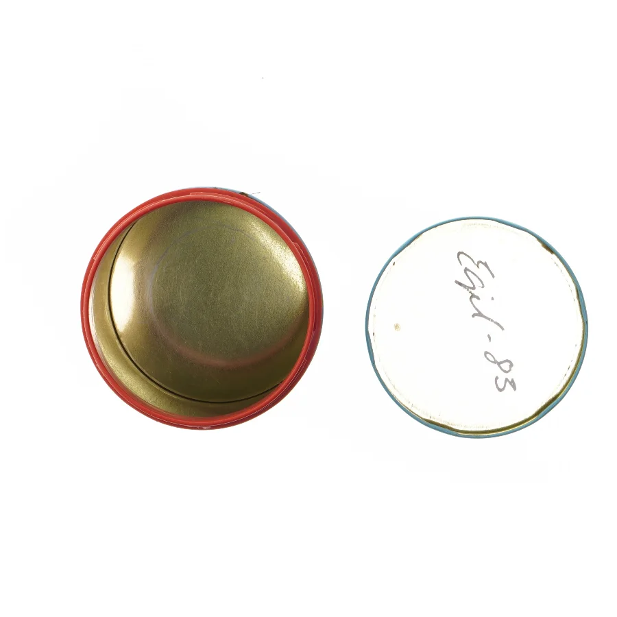 Retro irma kunstdåse Blå opbevaringsdåse med skyer og landskab fra Irma (str. Ø 11,5 cm længde 15 cm)