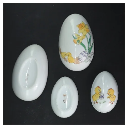 Dekorative porcelænsæg (str. 14,5 & 10,5 cm)