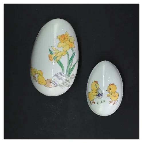 Dekorative porcelænsæg (str. 14,5 & 10,5 cm)