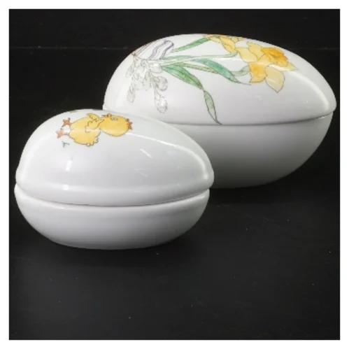 Dekorative porcelænsæg (str. 14,5 & 10,5 cm)