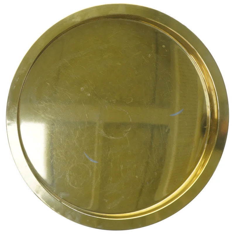 Rundt fad i messingfarvede metal fra IKEA (str. O 38)