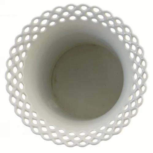 Hvid urtepotte med blå blomstermønster (str. Ø 17x12,5 cm)