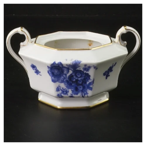 Porcelænssukkerskål med blåt blomstermotiv (str. 12,5 cm)