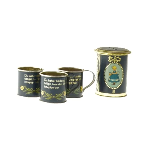 Vintage Irma sparebøsse og minikopper fra Irma (str. 4 og 7 cm)