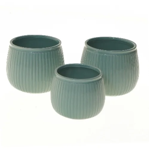 Ribbet keramik potte sæt (str. Ø 11 & 9 cm)