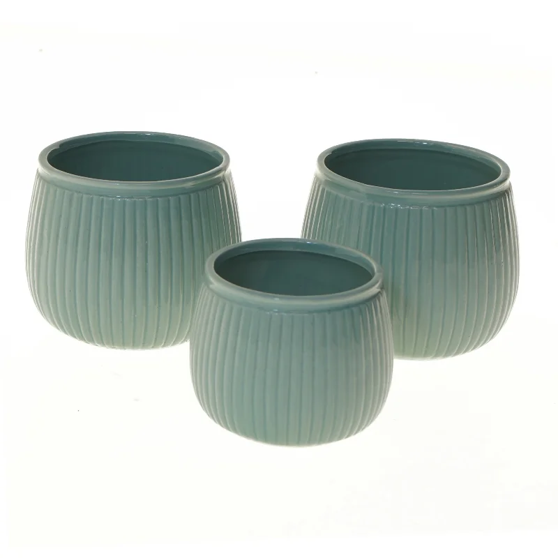 Ribbet keramik potte sæt (str. Ø 11 & 9 cm)