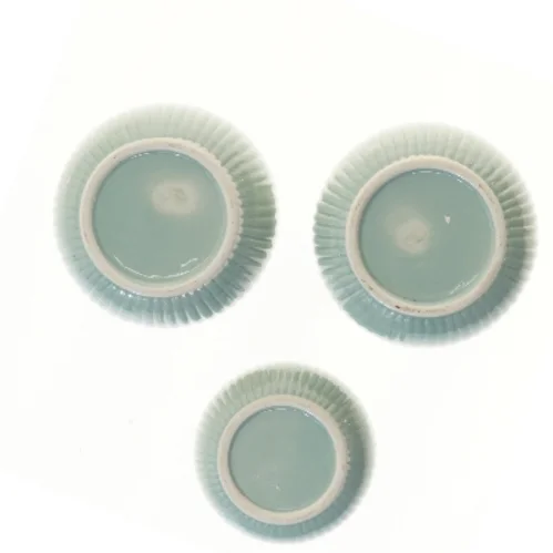 Ribbet keramik potte sæt (str. Ø 11 & 9 cm)