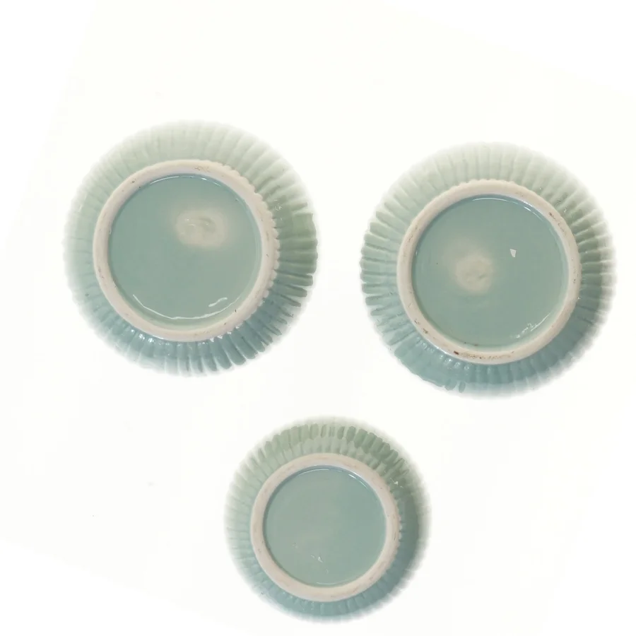 Ribbet keramik potte sæt (str. Ø 11 & 9 cm)