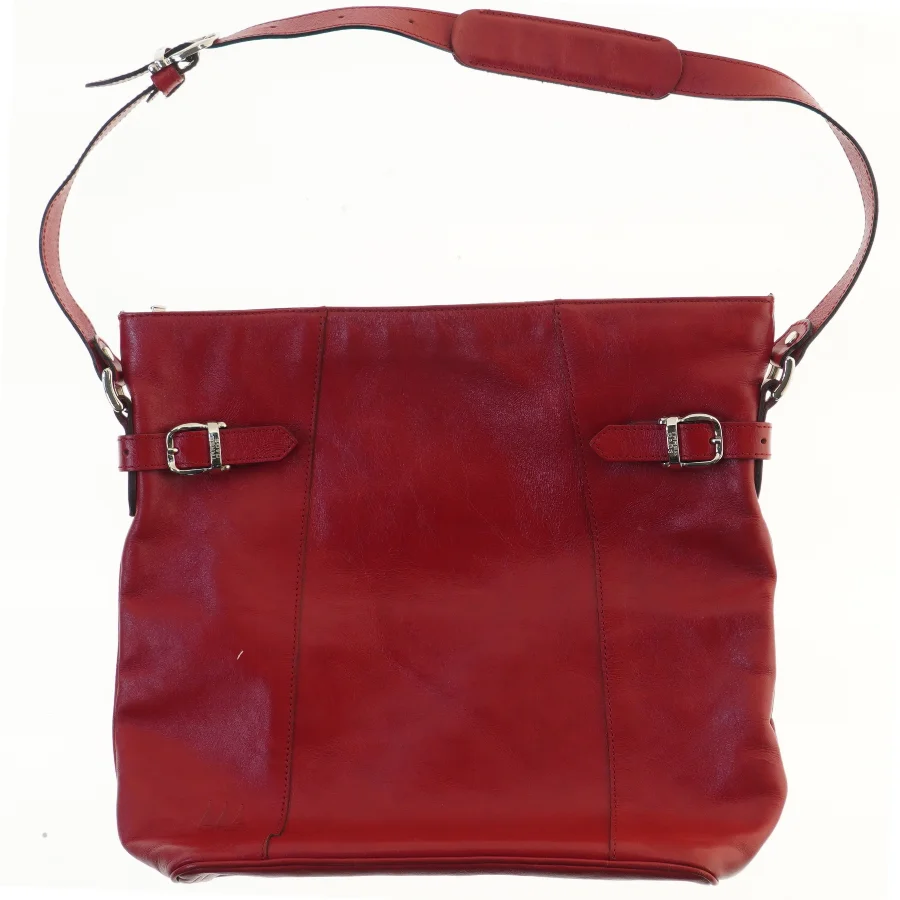 Rød læder skuldertaske fra Three Bags (str. 35,5x33,5 cm)