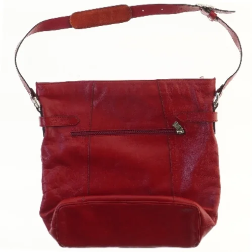 Rød læder skuldertaske fra Three Bags (str. 35,5x33,5 cm)