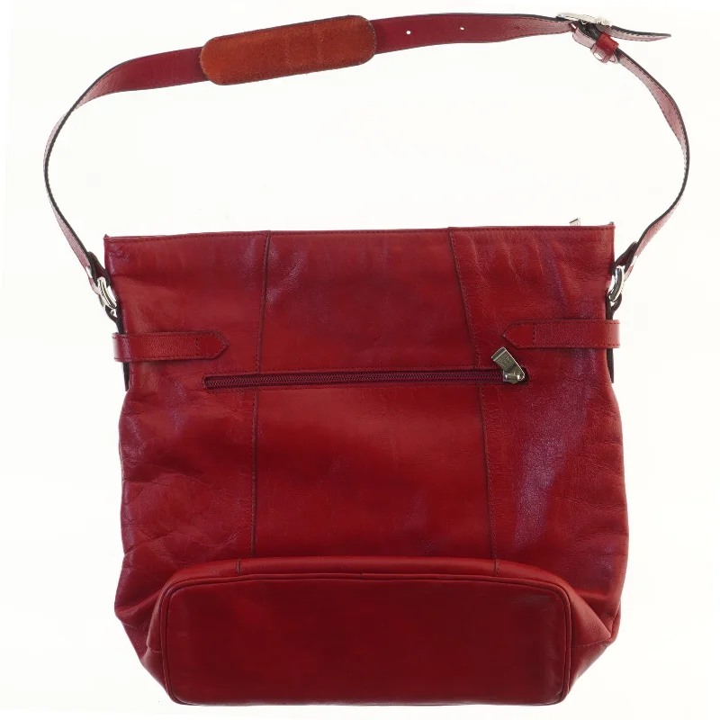 Rød læder skuldertaske fra Three Bags (str. 35,5x33,5 cm)