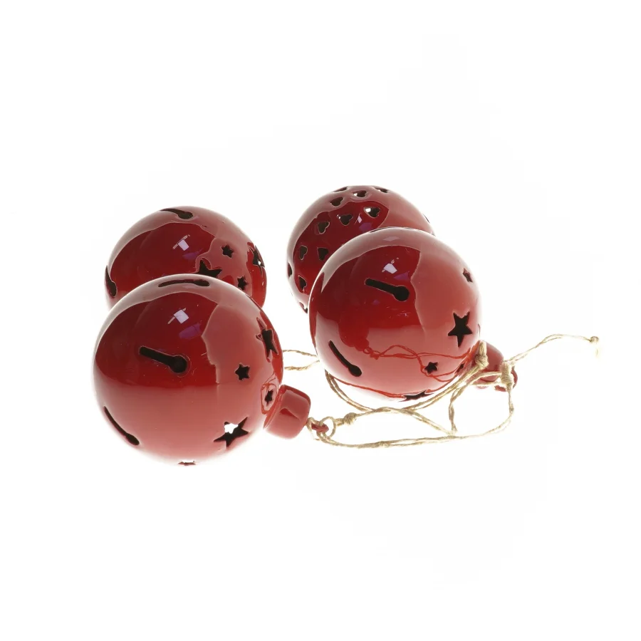 Røde metaljulekugler med udskæringer (str. Ø 6 cm)